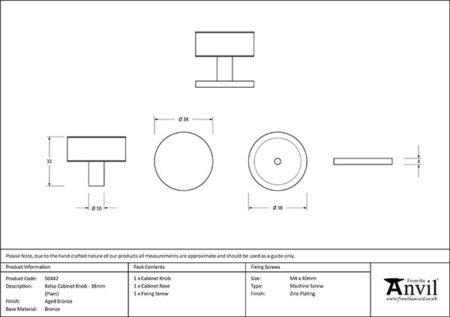 Aged Bronze Kelso Cabinet Knob - 38mm (Plain) | 50442 - Image 2
