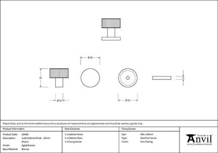 Aged Bronze Judd Cabinet Knob - 25mm (Plain) | 50448 - Image 2