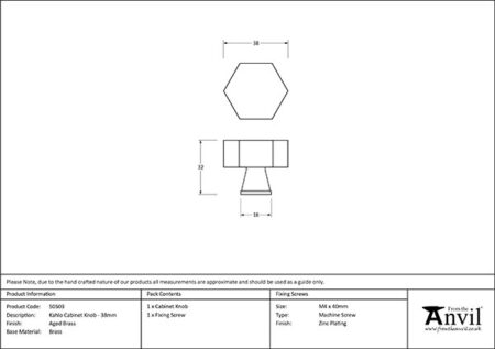 Aged Brass Kahlo Cabinet Knob - 38mm | 50503 - Image 2