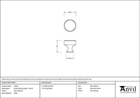 Satin Chrome Scully Cabinet Knob - 25mm | 50540 - Image 2