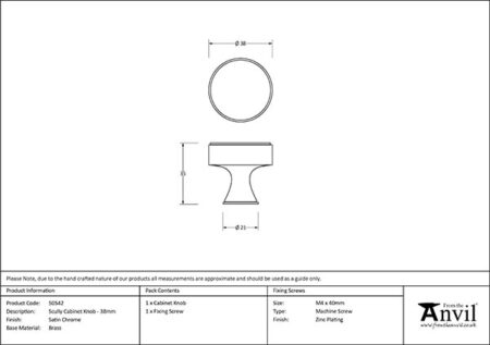 Satin Chrome Scully Cabinet Knob - 38mm | 50542 - Image 2