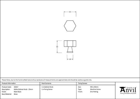 Matt Black Kahlo Cabinet Knob - 25mm | 50557 - Image 2