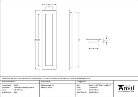 Satin Chrome 250mm Plain Rectangular Pull | 50639 - Image 2