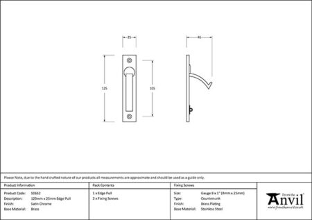 Satin Chrome 125mm x 25mm Edge Pull | 50652 - Image 2