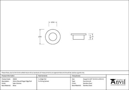 Satin Chrome 34mm Round Finger Edge Pull | 50653 - Image 2