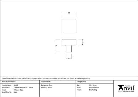 Polished Brass Albers Cabinet Knob - 30mm | 50668 - Image 2