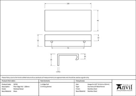 Polished Nickel 100mm Plain Edge Pull | 50701 - Image 2