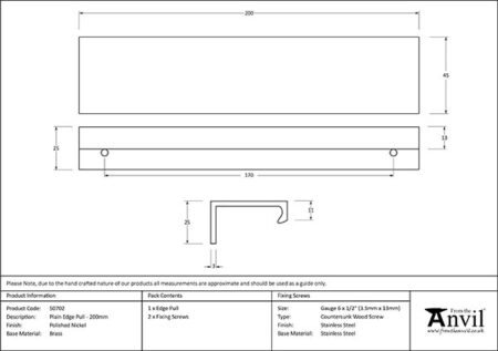 Polished Nickel 200mm Plain Edge Pull | 50702 - Image 2