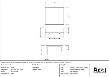 Satin Chrome 50mm Plain Edge Pull | 50726 - Image 2