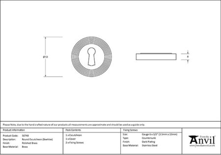 Polished Brass Round Escutcheon (Beehive) | 50748 - Image 2