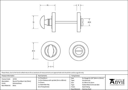 Polished Brass Round Thumbturn Set (Plain) | 50750 - Image 2
