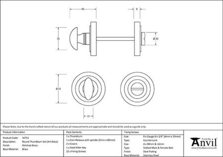 Polished Brass Round Thumbturn Set (Art Deco) | 50751 - Image 2