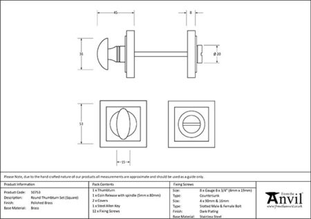 Polished Brass Round Thumbturn Set (Square) | 50753 - Image 2