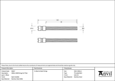 Satin SS (304) 100mm Back to Back Fixings for T Bar (2) - Offset | 50817 - Image 2