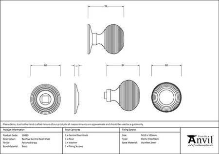 Polished Brass Beehive Centre Door Knob | 50839 - Image 2