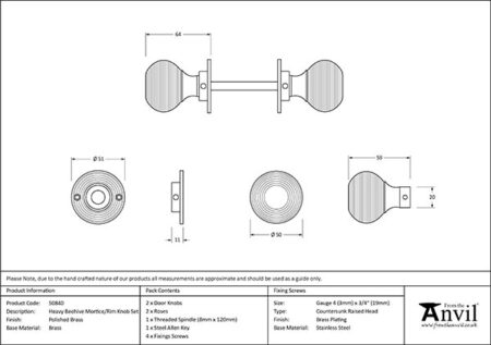 Polished Brass Heavy Beehive Mortice/Rim Knob Set | 50840 - Image 2