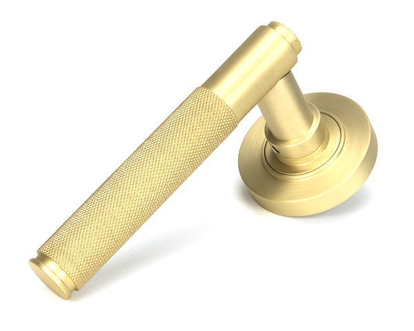 Satin Brass Brompton Lever on Rose Set (Plain) | 50843
