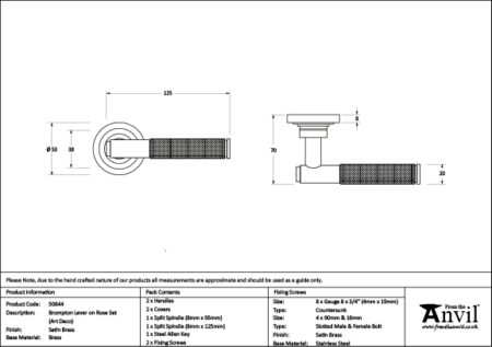Satin Brass Brompton Lever on Rose Set (Art Deco) | 50844 - Image 2