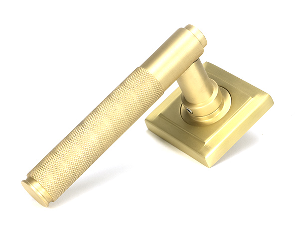 Satin Brass Brompton Lever on Rose Set (Square) | 50846