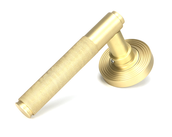 Satin Brass Brompton Lever on Rose Set (Beehive) - Unsprung | 50849