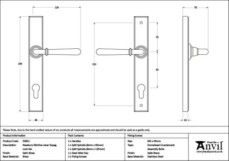 Satin Brass Newbury Slimline Lever Espag. Lock Set | 50851 - Image 2