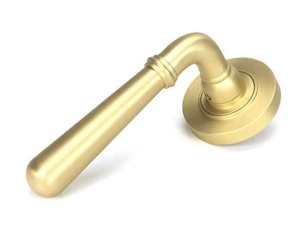 Satin Brass Newbury Lever on Rose Set (Plain) | 50853