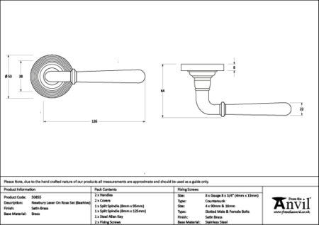 Satin Brass Newbury Lever on Rose Set (Beehive) | 50855 - Image 2