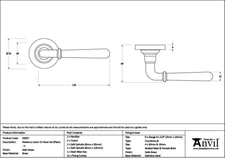 Satin Brass Newbury Lever on Rose Set (Plain) - Unsprung | 50857 - Image 2