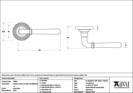 Satin Brass Newbury Lever on Rose Set (Beehive) - Unsprung | 50859 - Image 2