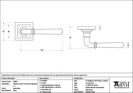 Satin Brass Newbury Lever on Rose Set (Square) - Unsprung | 50860 - Image 2