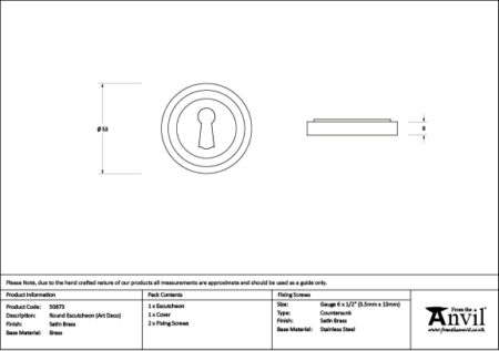 Satin Brass Round Escutcheon (Art Deco) | 50873 - Image 2