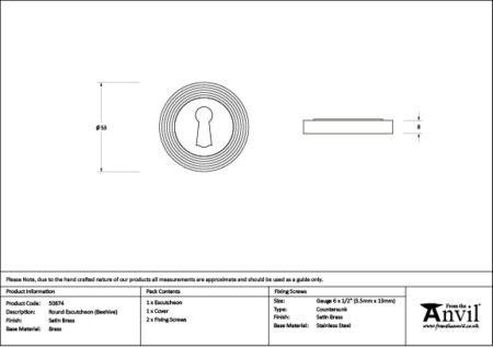 Satin Brass Round Escutcheon (Beehive) | 50874 - Image 2