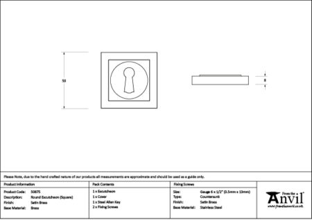 Satin Brass Round Escutcheon (Square) | 50875 - Image 2