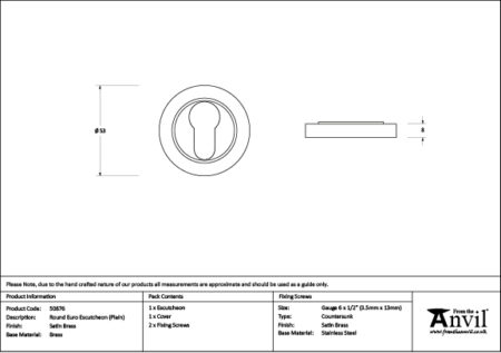 Satin Brass Round Euro Escutcheon (Plain) | 50876 - Image 2