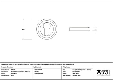 Satin Brass Round Euro Escutcheon (Art Deco) | 50877 - Image 2