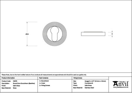 Satin Brass Round Euro Escutcheon (Beehive) | 50878 - Image 2