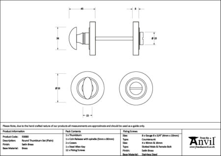 Satin Brass Round Thumbturn Set (Plain) | 50880 - Image 2