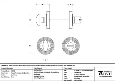 Satin Brass Round Thumbturn Set (Beehive) | 50882 - Image 2