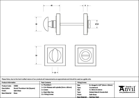 Satin Brass Round Thumbturn Set (Square) | 50883 - Image 2