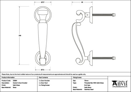 Satin Brass Doctors Door Knocker | 50884 - Image 2