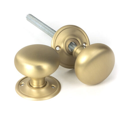 From the Anvil Satin Brass 49mm Mushroom Mortice/Rim Knob Set