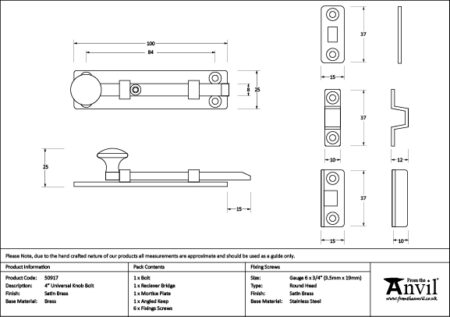 From the Anvil Satin Brass 4" Universal Bolt - Image 2