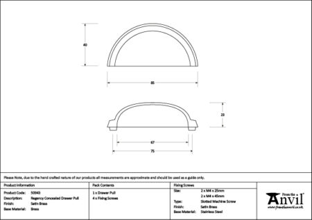 From the Anvil Satin Brass Regency Concealed Drawer Pull - Image 2