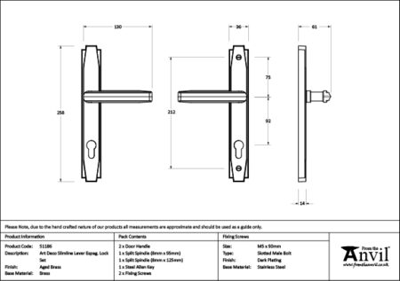 From the Anvil Aged Brass Art Deco Slimline Lever Espag. Lock Set - Image 2