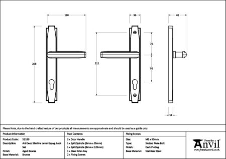 From the Anvil Aged Bronze Art Deco Slimline Lever Espag. Lock Set - Image 2