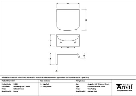 Polished Bronze 50mm Moore Edge Pull | 51220 - Image 2