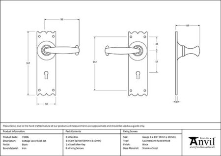Black Cottage Lever Lock Set | 73106 - Image 2