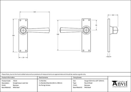 Beeswax Straight Lever Latch Set | 73114 - Image 2