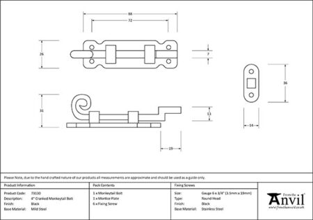 Black 4" Cranked Monkeytail Bolt | 73130 - Image 2