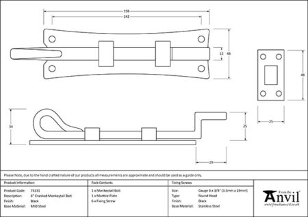 Black 6" Cranked Monkeytail Bolt | 73131 - Image 2